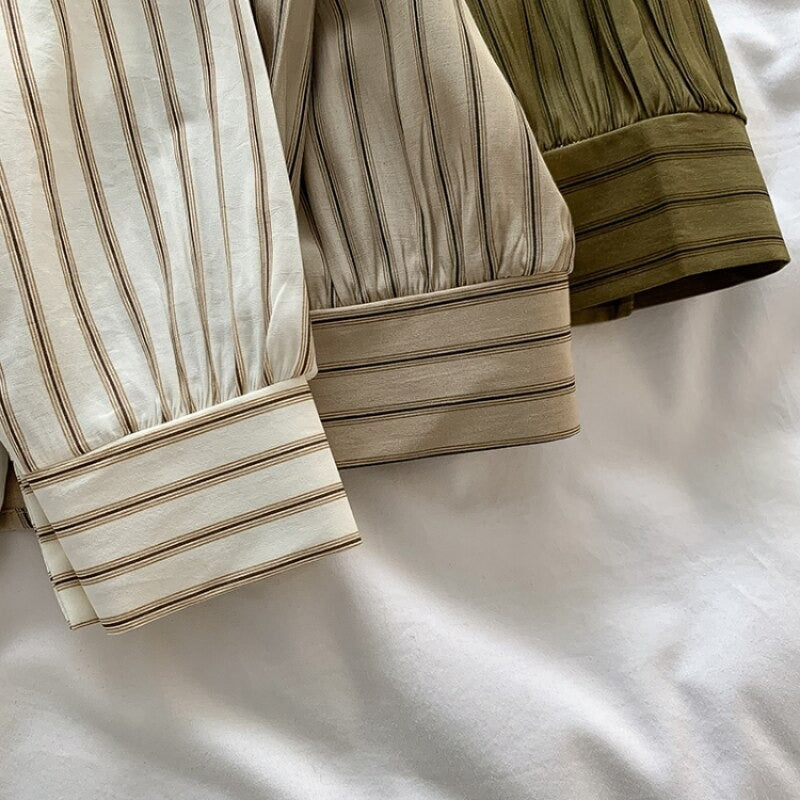 Korean Vertical Striped Long-Sleeved Shirt For Women-Soco Hoodie