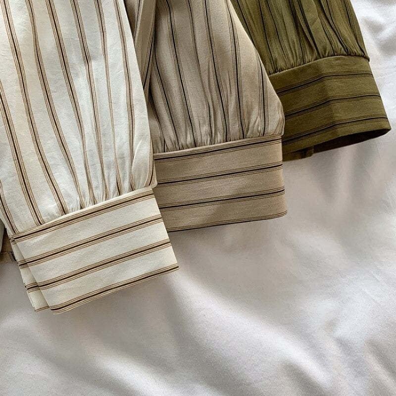 Korean Vertical Striped Long-Sleeved Shirt For Women-Soco Hoodie