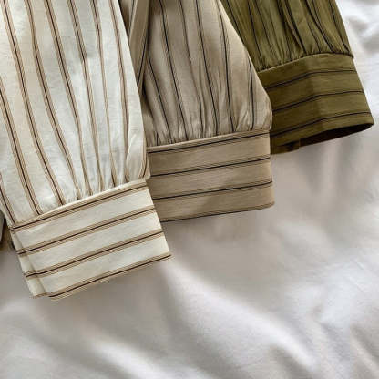 Korean Vertical Striped Long-Sleeved Shirt For Women-Soco Hoodie