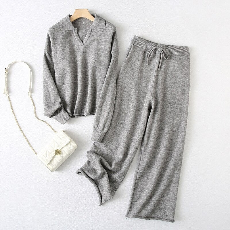Casual Loose Warm Knitted Two Piece Women Sets-Soco Hoodie