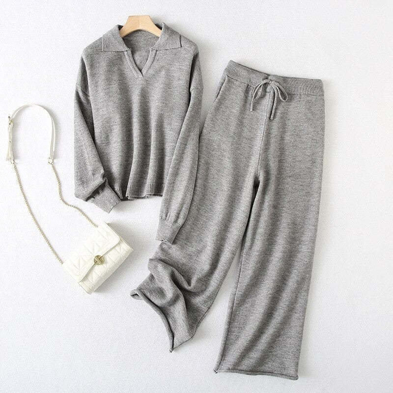 Casual Loose Warm Knitted Two Piece Women Sets-Soco Hoodie