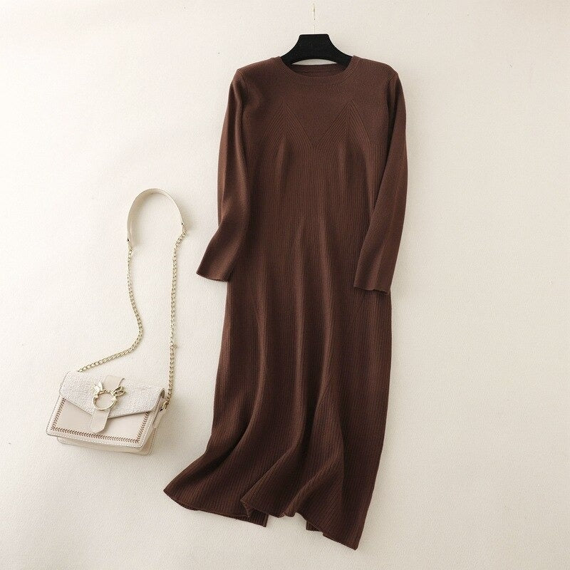 Elegant Knitted Warm Soft Long Sweater Dress-Soco Hoodie