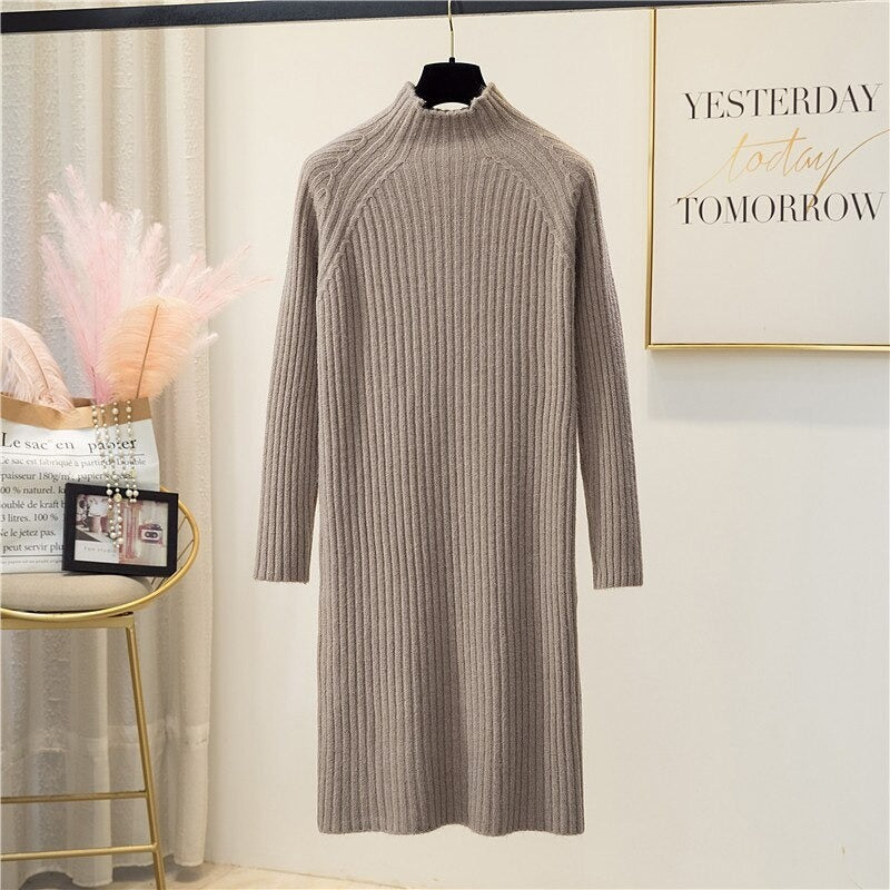 Korean Mock Neck Knitted Dress For Women-Soco Hoodie