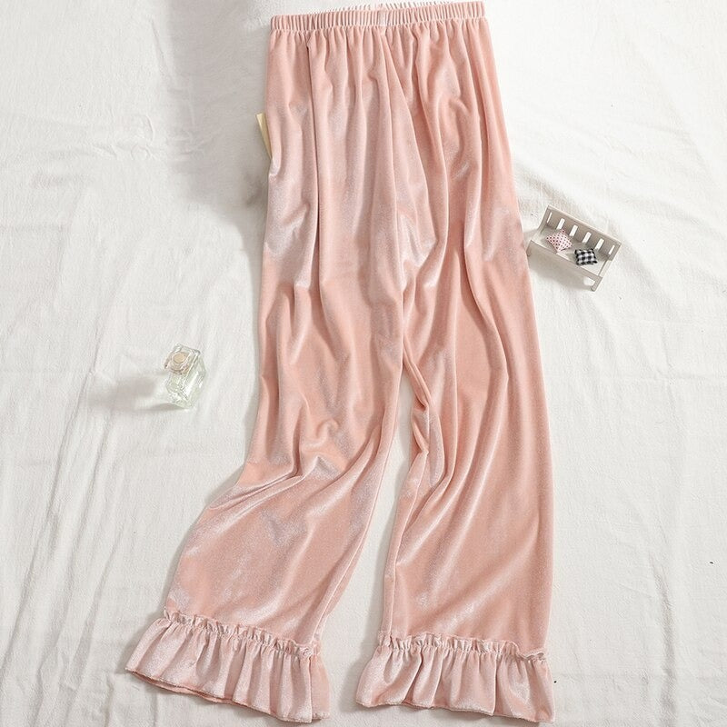 Loose Long-Sleeved Women's Ruffles Velvet Suit Set-Soco Hoodie