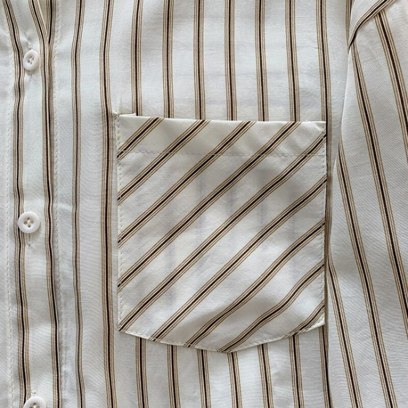 Korean Vertical Striped Long-Sleeved Shirt For Women-Soco Hoodie