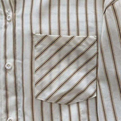 Korean Vertical Striped Long-Sleeved Shirt For Women-Soco Hoodie