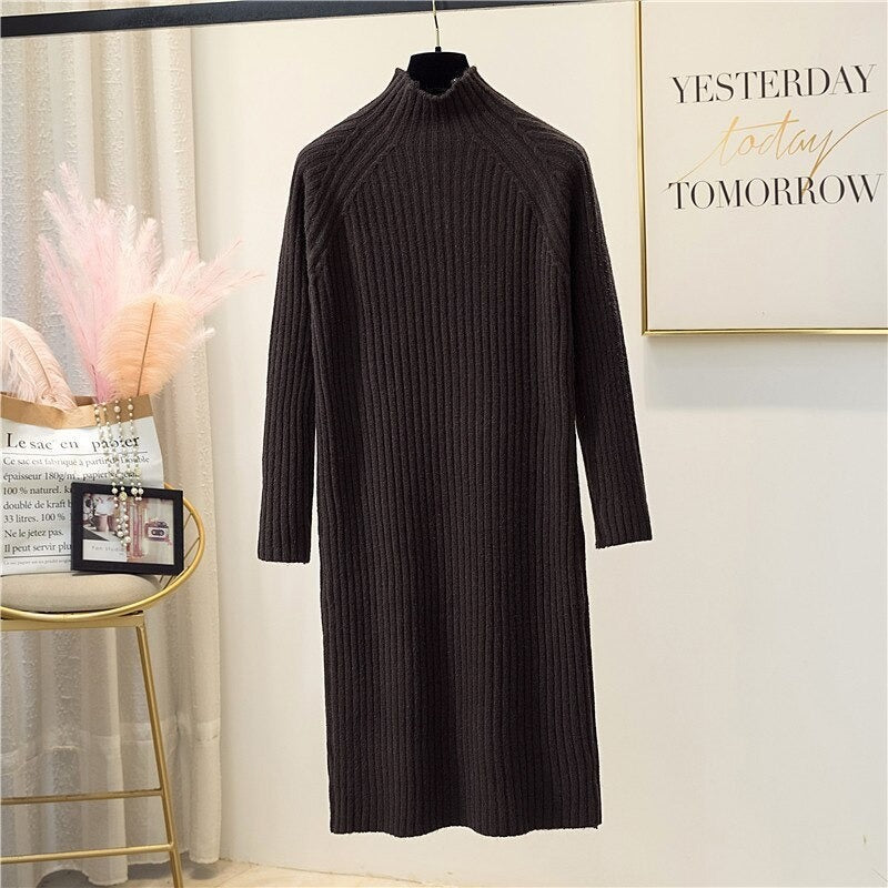 Korean Mock Neck Knitted Dress For Women-Soco Hoodie