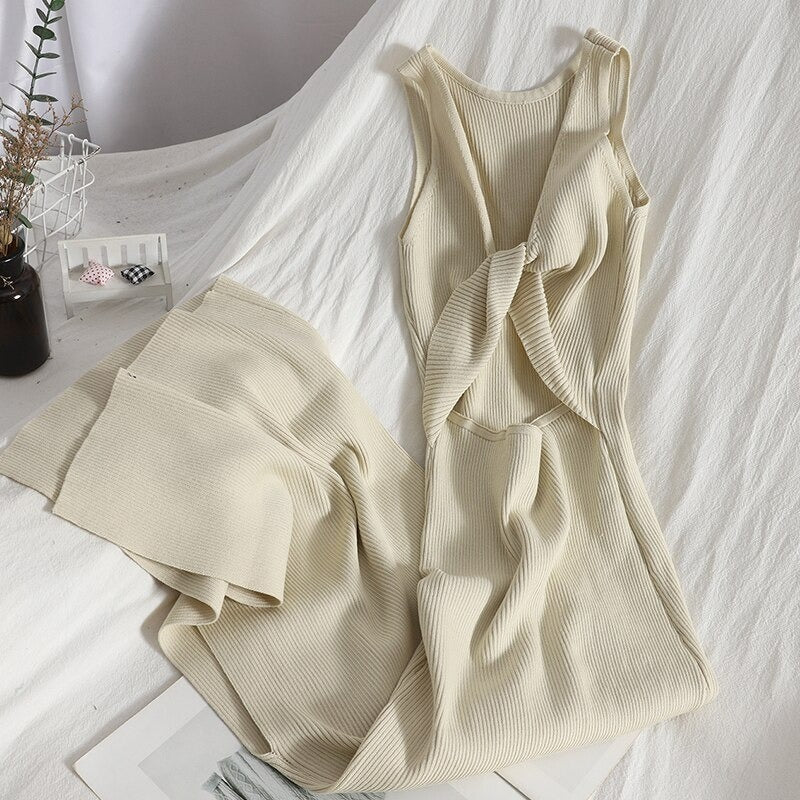 Casual Split Knitted Hollow Sleeveless Dress For Women-Soco Hoodie
