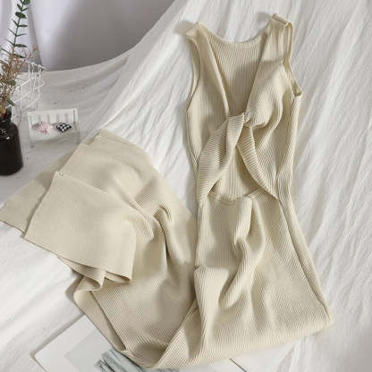 Casual Split Knitted Hollow Sleeveless Dress For Women-Soco Hoodie