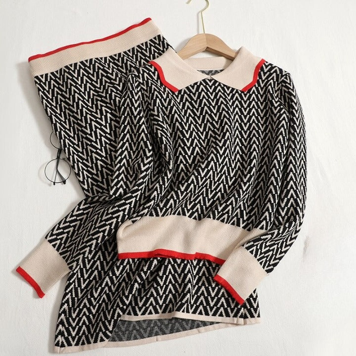 High Waist Doll Collar Pullover Tops Skirts Sets For Women-Soco Hoodie