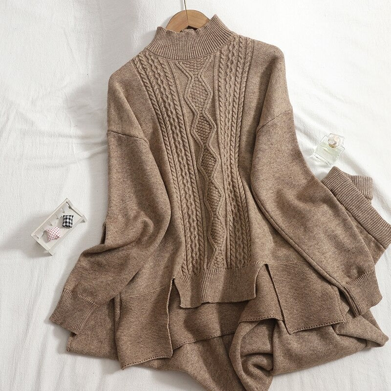 Oversize Loose Drop Sleeve Cashmere Sweater Tracksuits-Soco Hoodie