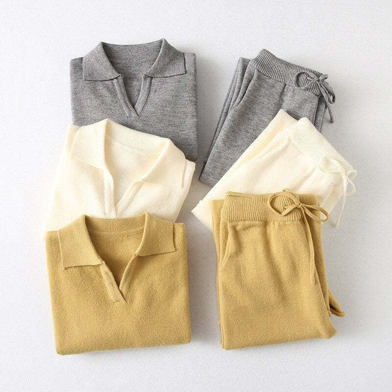 Casual Loose Warm Knitted Two Piece Women Sets-Soco Hoodie