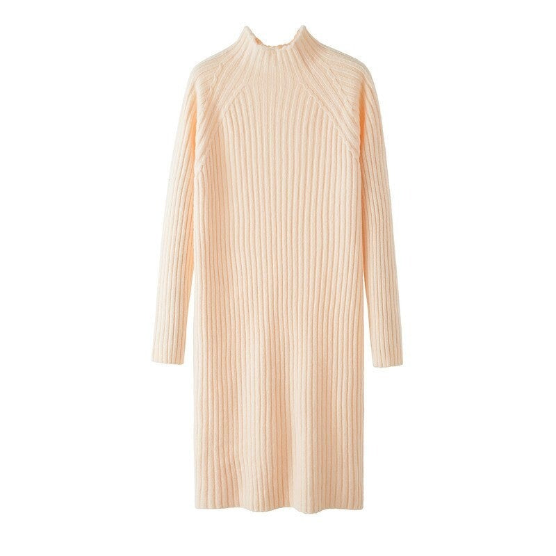 Korean Mock Neck Knitted Dress For Women-Soco Hoodie