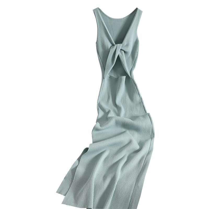 Casual Split Knitted Hollow Sleeveless Dress For Women-Soco Hoodie