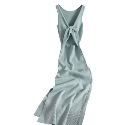 Casual Split Knitted Hollow Sleeveless Dress For Women-Soco Hoodie