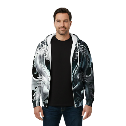 Dragon Print Zipper Hoodie For Men