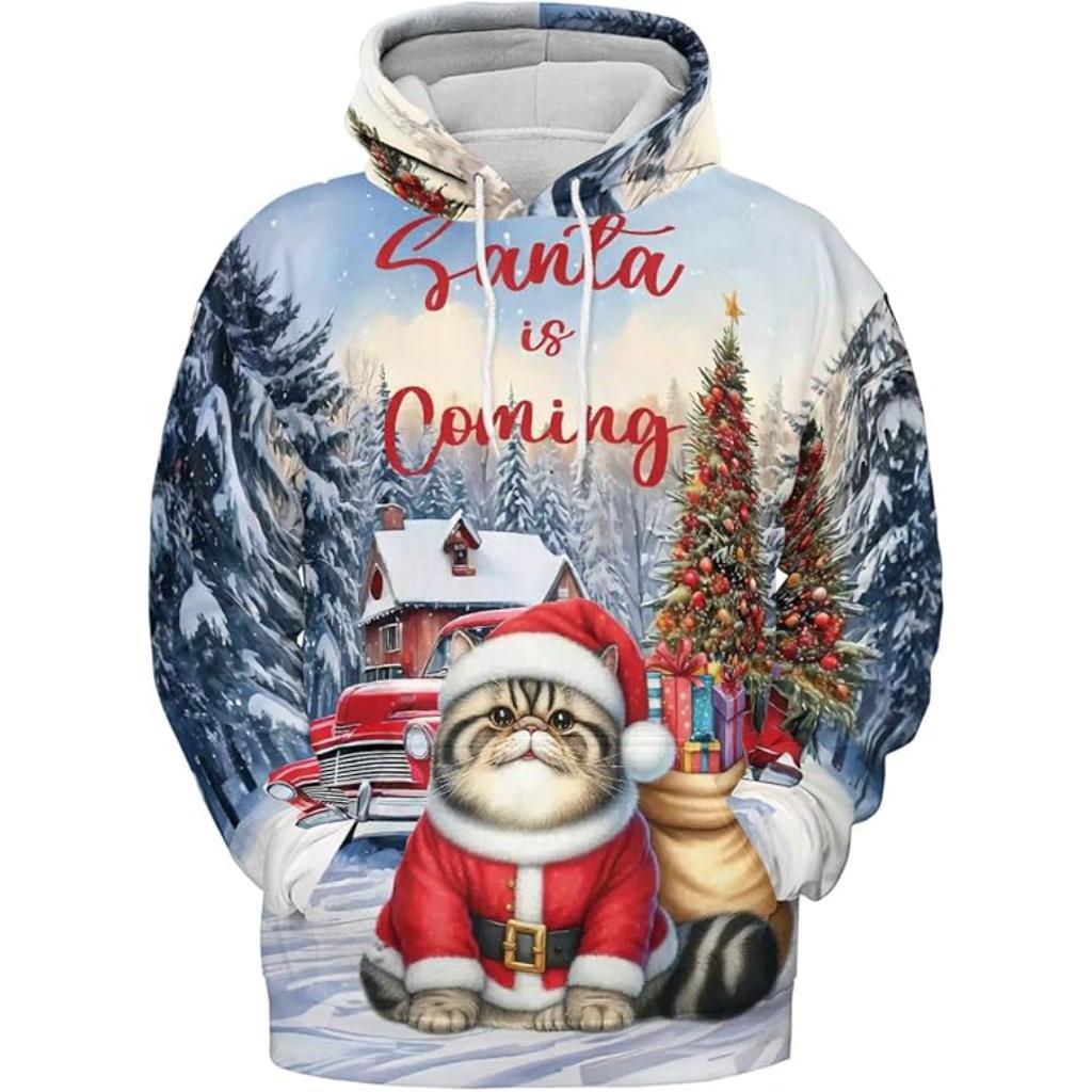 Christmas Santa Cat Truck Tree All Over Print 3D Zip Hoodie