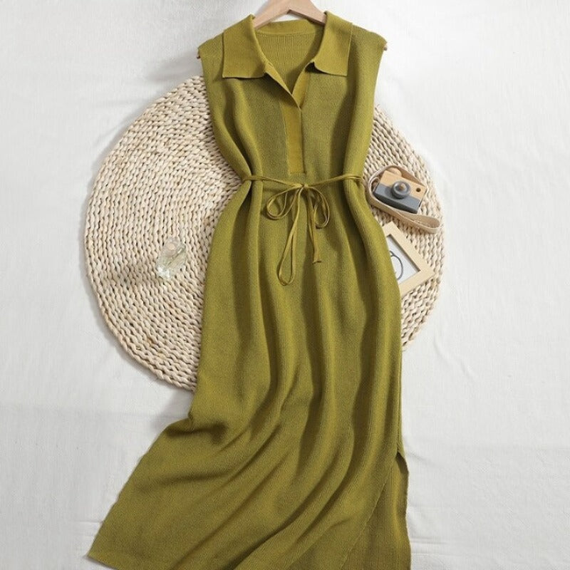 Slim Side Slit Long Sleeveless Sweater Dresses-Soco Hoodie