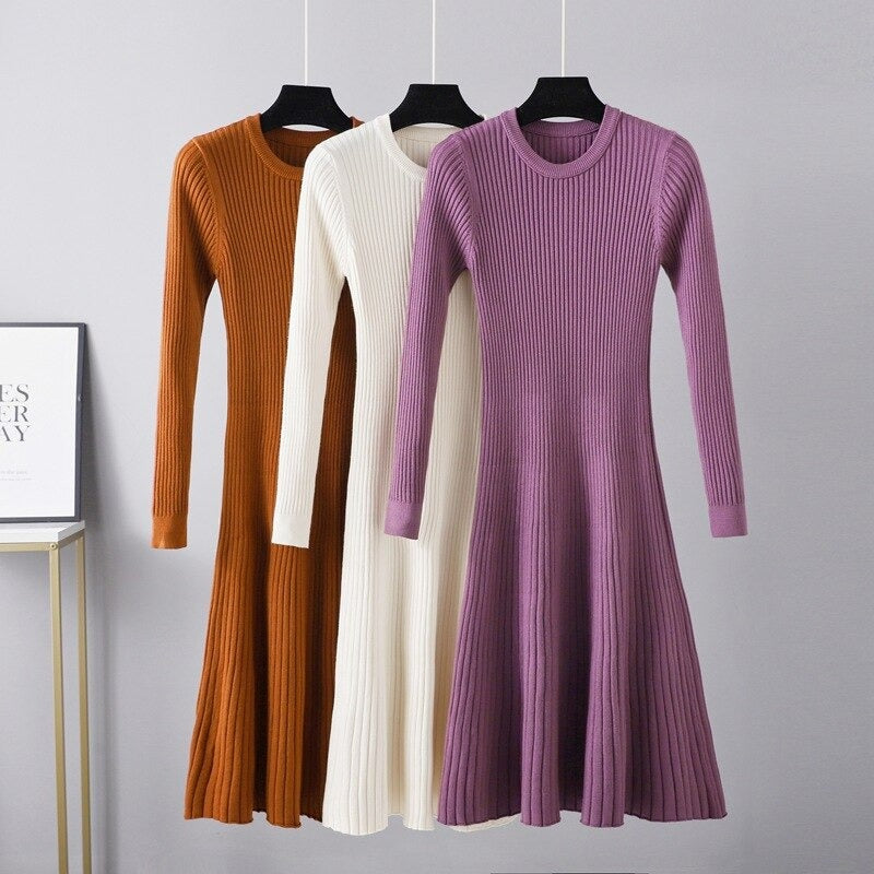 O-Neck Slim Long Knitted Maxi Sweater Dress-Soco Hoodie