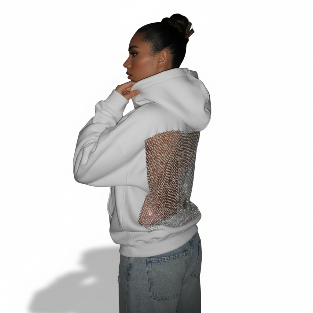 Fashionable Backstage Hoodie With Crystal Mesh Detail