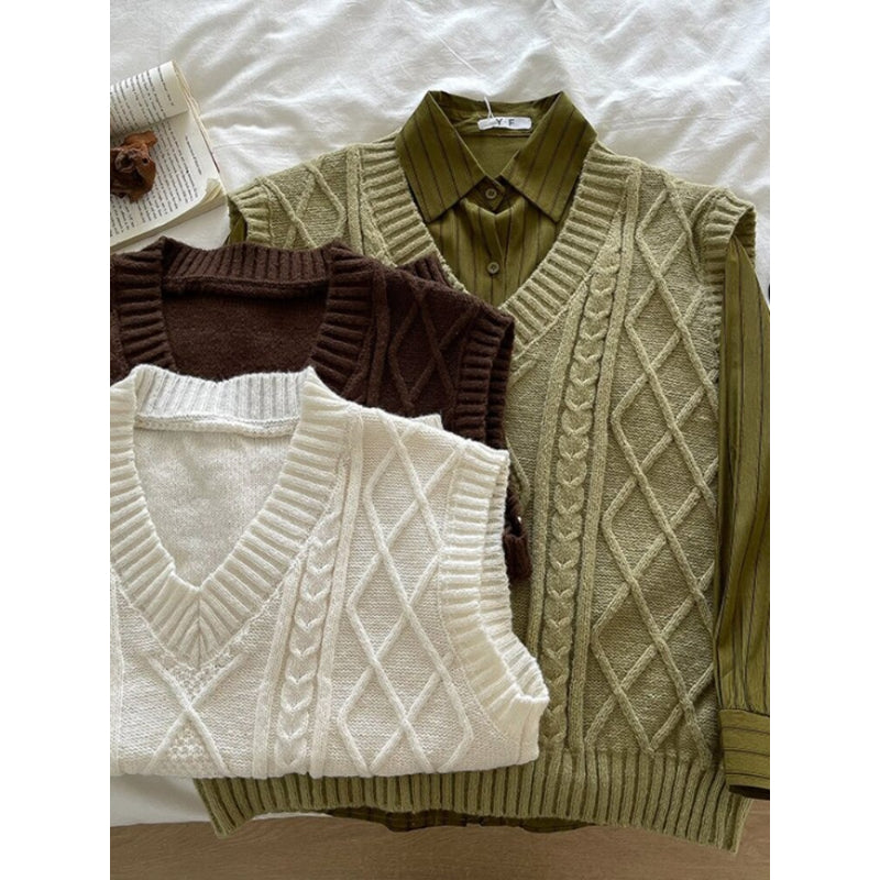 Woolen V-Neck Threaded Jacquard Sweater Vest-Soco Hoodie