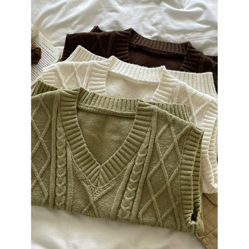 Woolen V-Neck Threaded Jacquard Sweater Vest-Soco Hoodie