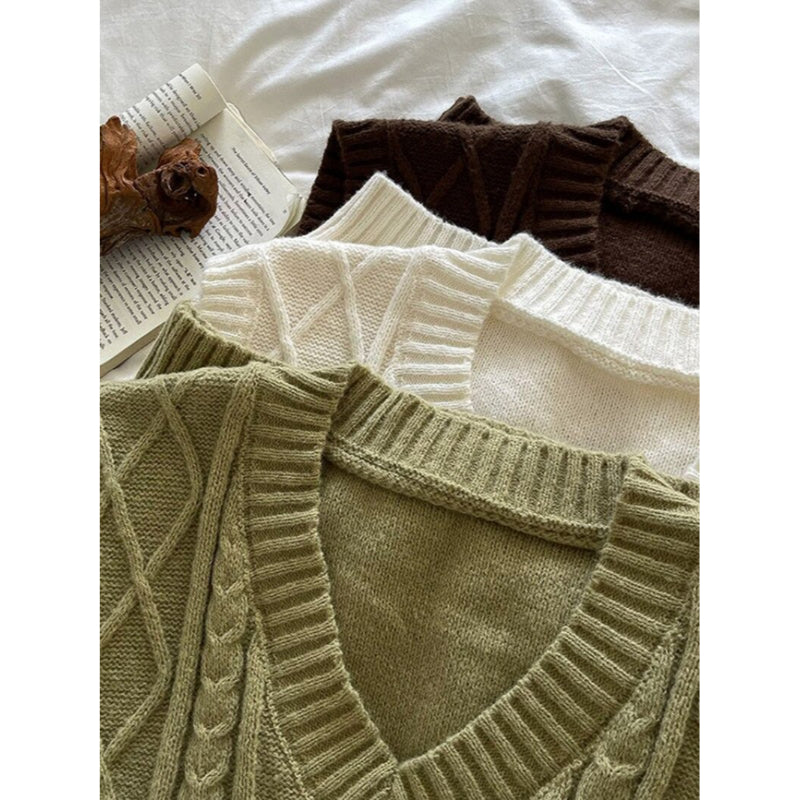 Woolen V-Neck Threaded Jacquard Sweater Vest-Soco Hoodie