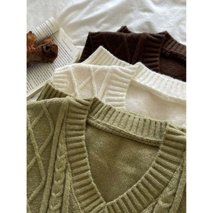 Woolen V-Neck Threaded Jacquard Sweater Vest-Soco Hoodie