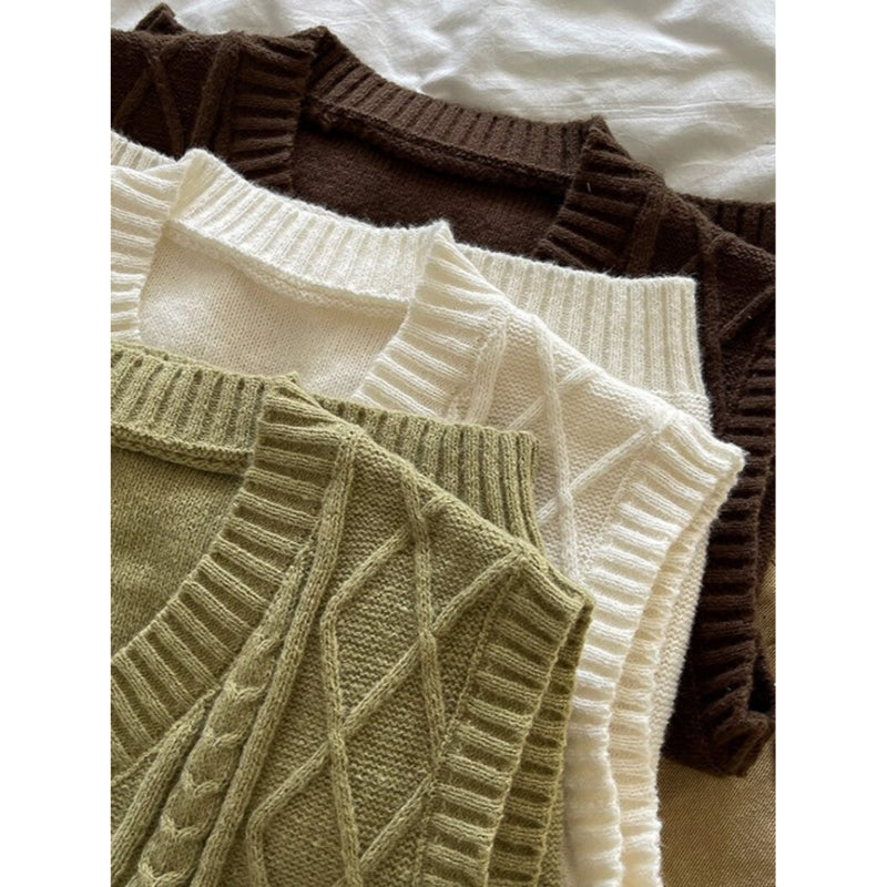 Woolen V-Neck Threaded Jacquard Sweater Vest-Soco Hoodie