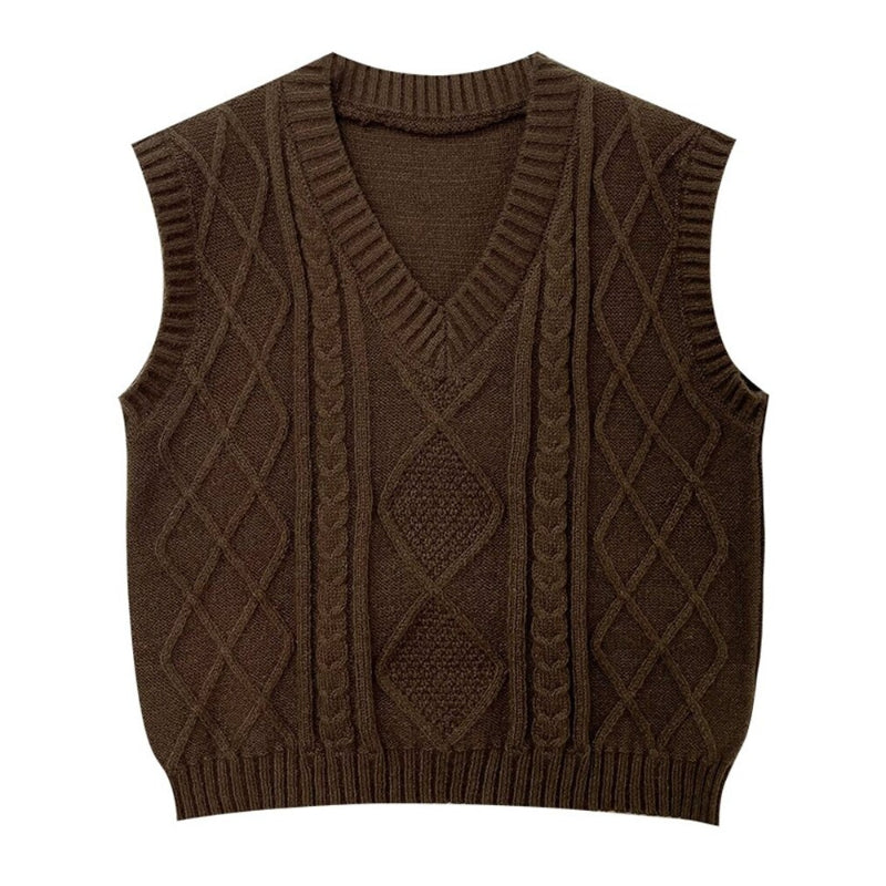 Woolen V-Neck Threaded Jacquard Sweater Vest-Soco Hoodie