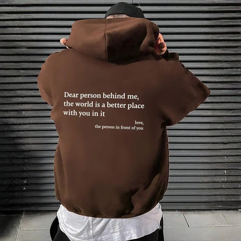 Men's Letter Print Pocket Drawstring Graphic Hoodie,