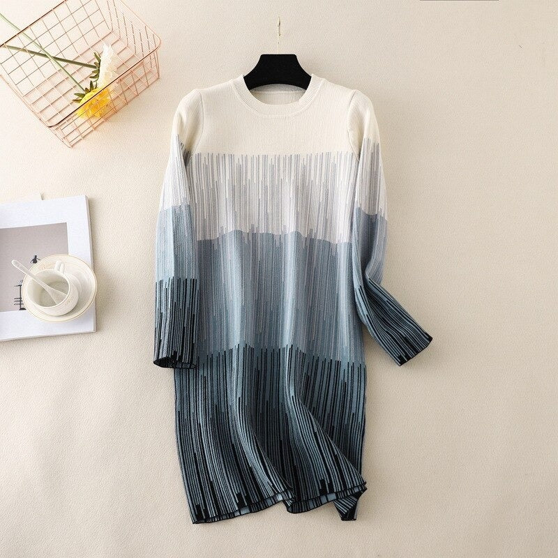 Vintage Knitted Striped Long Sweater Dress For Women-Soco Hoodie