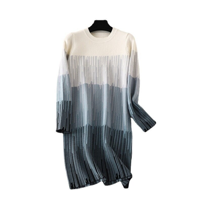 Vintage Knitted Striped Long Sweater Dress For Women-Soco Hoodie