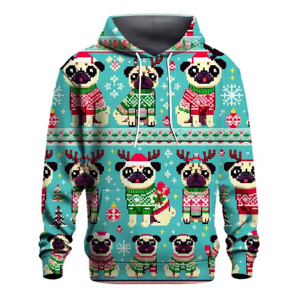 Merry Christmas Pugs Design Hoodie