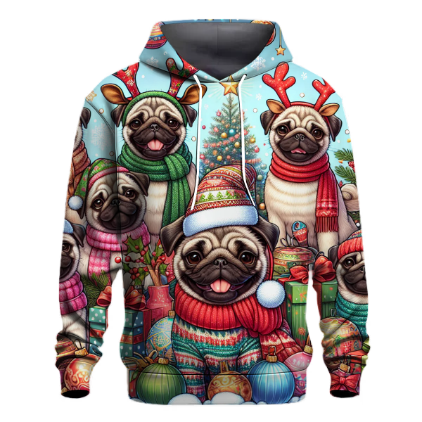Cute Holiday Pugs Hoodie