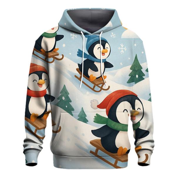 Sledding Penguins in Snow Hoodie