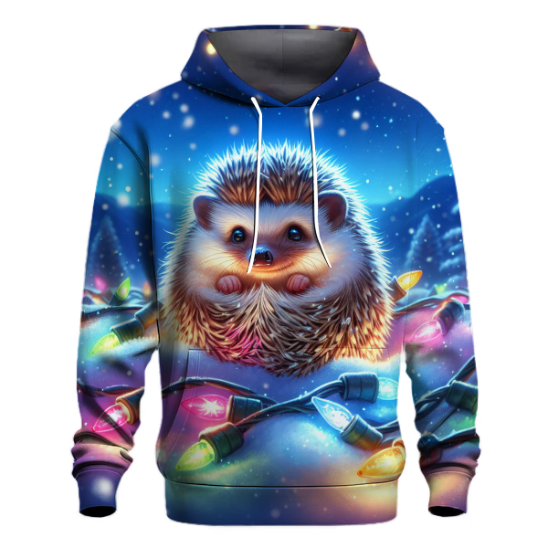 Charming Winter Hedgehog with Christmas Lights Hoodie