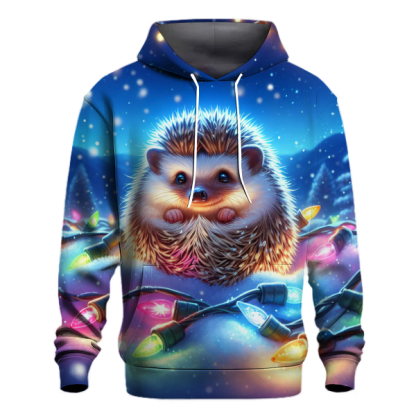Charming Winter Hedgehog with Christmas Lights Hoodie