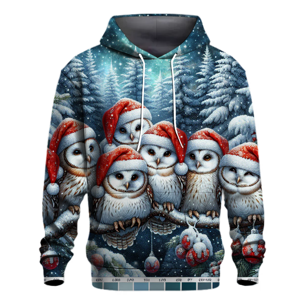 Joyful Christmas Owls with Santa Hats Hoodie