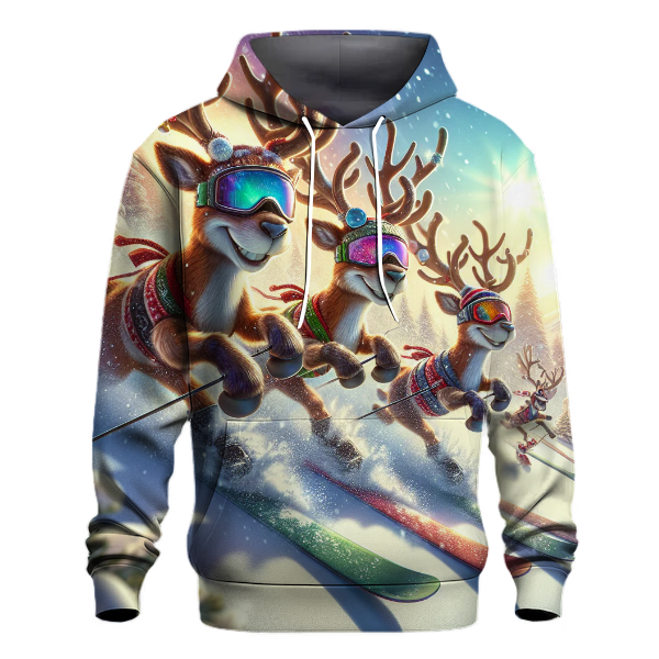 Reindeer Skiing Spectacle Hoodie