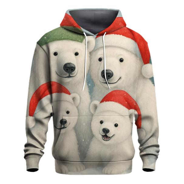 Polar Bear Family with Christmas Hats Hoodie