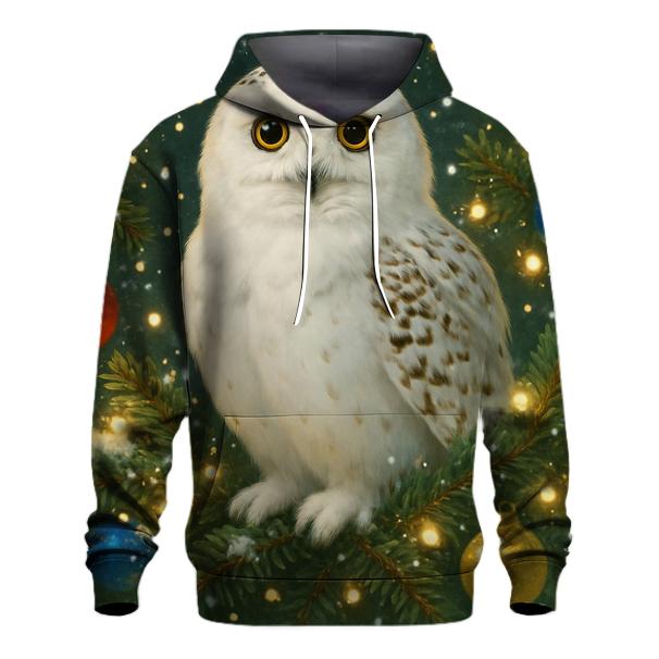 Snowy Owl in a Christmas Scene Hoodie