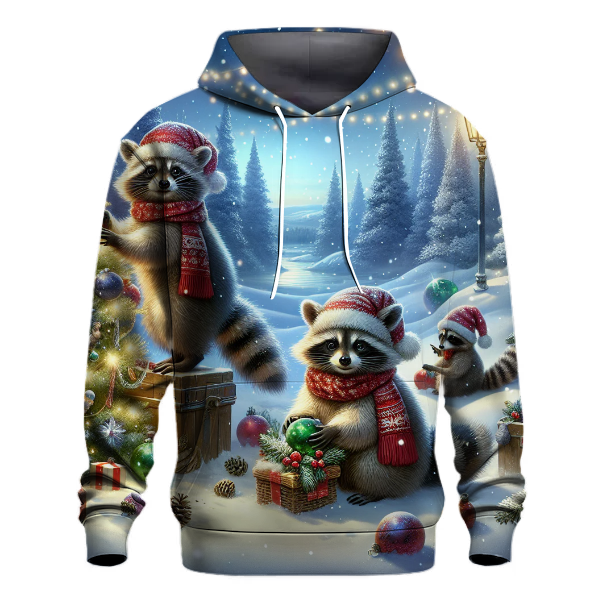 Festive Winter Raccoons Hoodie