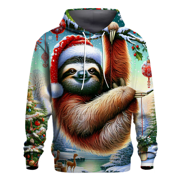 Sassy Holiday Sloth with Santa Hat Hoodie