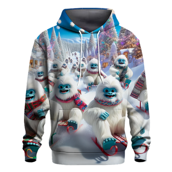 Jolly Christmas Yetis Sledding Hoodie