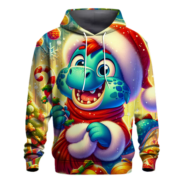 Merry Christmas Dinosaur Design Hoodie