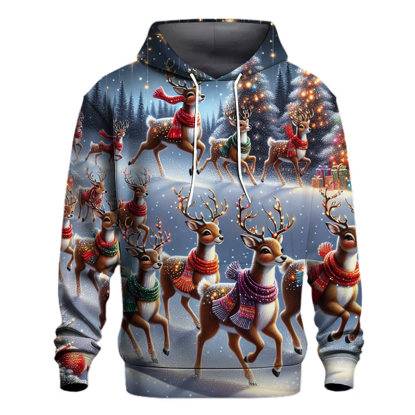 Festive Reindeer in Scarves and Lights Hoodie