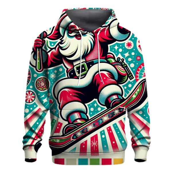 Retro Snowboard Santa Hoodie