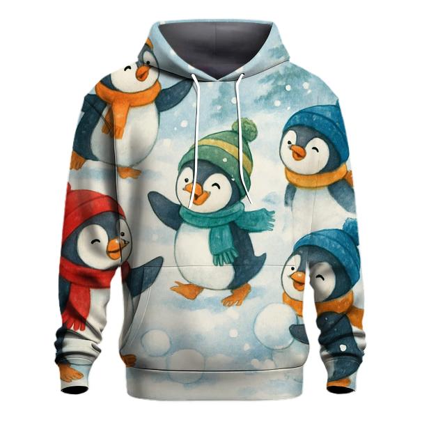 Christmas Penguins in Snowball Fight Hoodie