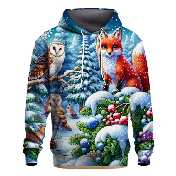 Snowy Woodland Critters Design Hoodie